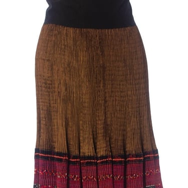 1970S Black Metallic Cotton & Rayon Pleated Wrap Skirt From Nepal 