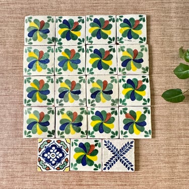 Vintage Rustic Mexican Talavera Style Clay Tiles - 4 Inch 