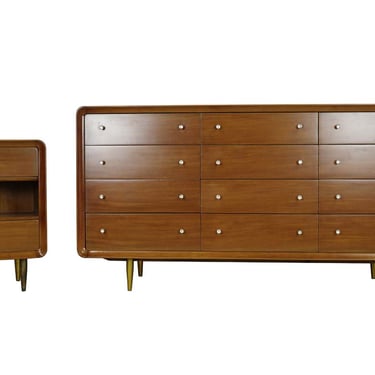 Mahogany Mid Century Cavalier Furniture Dresser & Night Stand Set