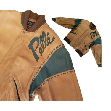 Vintage Pelle Pelle Leather Jacket, Large / 1990s Soda Club Puffy Leather Varsity Style Jacket / Retro Hip Hop Urban Streetwear Jacket 