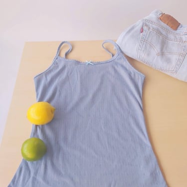 Vintage French Baby Blue Pointelle Undershirt Tank | French Cotton Blend Eyelet Top | Rib Knit Pointelle Tank | French Pointelle 