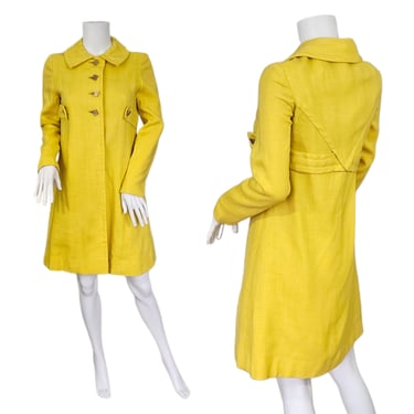 1960's Citrine Yellow Linen MOD Coat I Sz Sm 