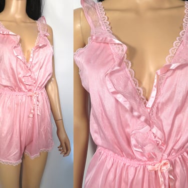 Vintage 70s/80s Pastel Pink Frilly Lacey Romper Made In USA Size S 