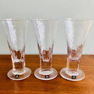 Vintage crystal glasses by Annette Krahner for Royal Krona Sweden / set of 3 fluted "Järnet" beer glasses / Scandinavian design 