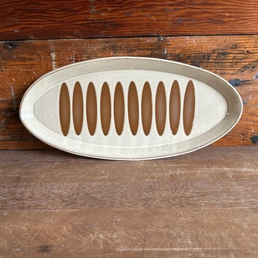 Oval Platter -  Creamy White and Brown with Geometrics 