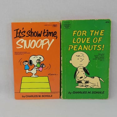 Lot of 2 Peanuts Books by Charles Schulz - It's Show Time Snoopy and For the Love of Peanuts! - Vintage Newspaper Cartoon Comic Strip Book 