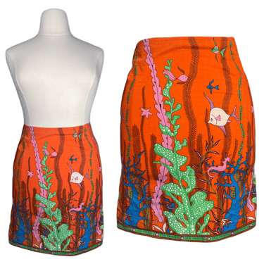 1960's Sea Print Pencil Skirt Size L/XL