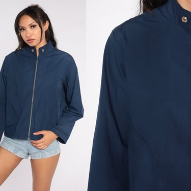 80s windbreaker Jacket Blue Plain Zip Up Raglan Sleeve Jacket, Shop Exile