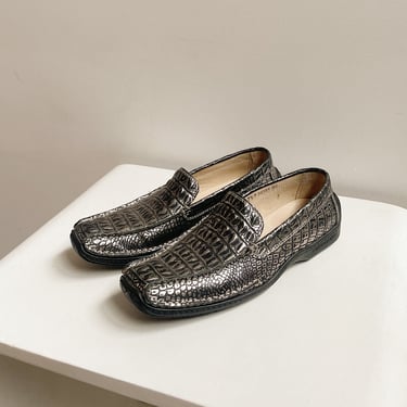 Silver Leather Slip Ons | Size 7.5