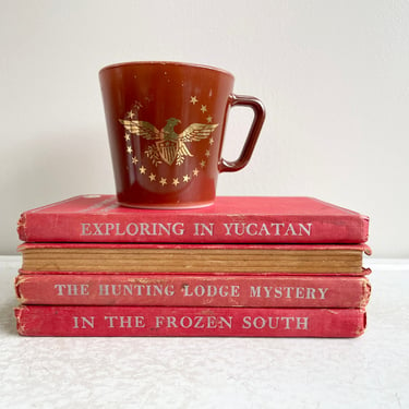 Vintage Pyrex Brown and Gold American Heritage Eagle Tea/ Coffee Mugs, MCM, Rare 