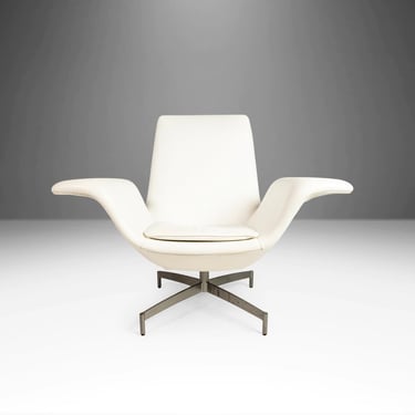 Vintage Dialogue Wing Lounge Chair by HBF in White Leather, c. 1990's 