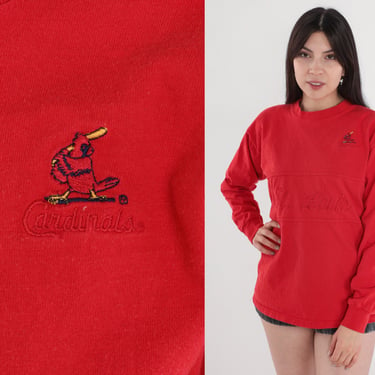 St Louis Cardinals Shirt 90s Baseball T-Shirt Missouri MLB Shirt Long Sleeve Graphic Tee Sports Tshirt NLC Red Vintage 1990s Small 