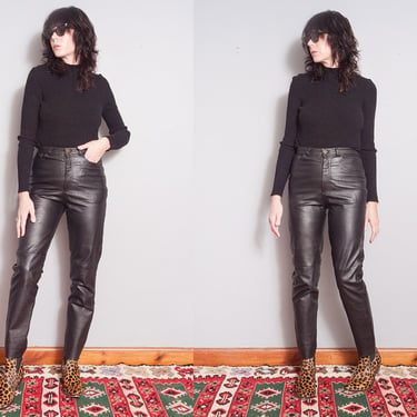 Vintage 1980's | High Rise | Black | Slim Fit | Leather | Pants | S 