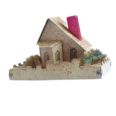 Large Holiday Putz House made in the USA, Dolly Toy Co Cardboard Village, Imperfect 