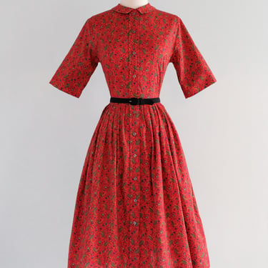 Vintage 1950’s Red Paisley Printed Cotton Day Dress by Best & Co. / SM