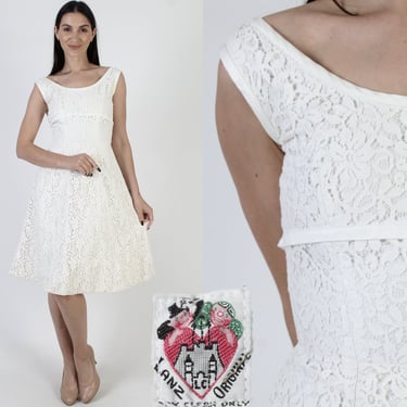 40s Lanz Original Crochet Dress Vintage 50s Austrian Dirndl White Cotton Lace Sundress 