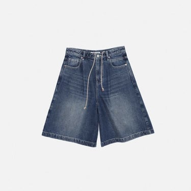 Navy Wide Denim Shorts