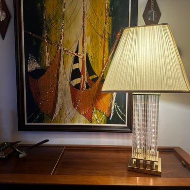 Vintage 70s Gaetano Sciolari Gold and Glass Rod “Waterfall” Lamp 