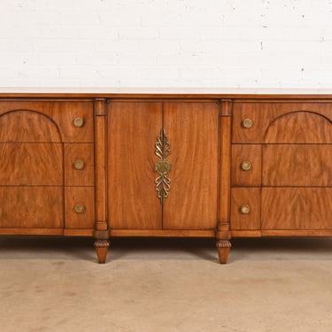 French Regency Louis XVI Burled Walnut Long Dresser or Credenza by Mount Airy Furniture, Circa 1960s
