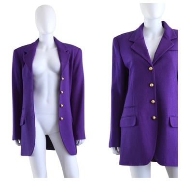 1990s Vibrant Purple Blazer - 1990s Oversized Blazer - Vintage Purple Blazer - 1990s Womens Purple Blazer  - Purple Wool Jacket | Size Large 