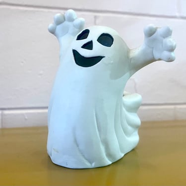 Vintage 1980s Halloween Ceramic Happy Ghost Votive Candleholder 