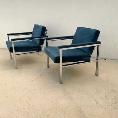 Velvet & Chrome Lounge Chairs