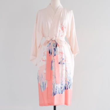Elegant Cherry Blossom &amp; Iris Japanese Yukata Robe / Sz M