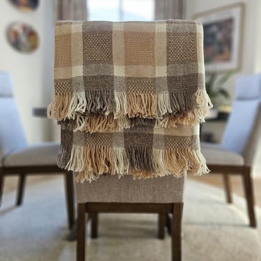 Mid Century Pendleton Wool Plaid Blanket In Original Box | Vintage Pendleton Neutral Plaid Throw 