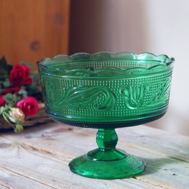 EO Brody emerald green pedestal compote M6000 / vintage green glass candy dish / EO Brody glass footed bowl / vintage glassware bowl 