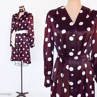 1960s Brown Polka Dot Dress | 60s Brown & White Mini Dress | Medium 