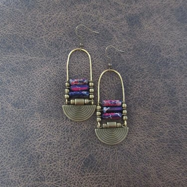 Pink and blue jasper ethnic earrings 