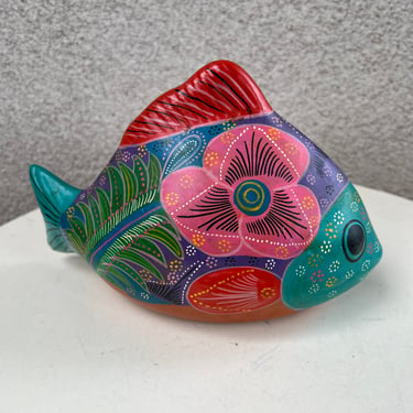 Vintage Fish pottery decor hand painted floral theme Made in Mexico 