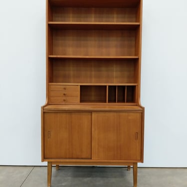 Vintage Danish Mid Century Modern Teak Secretary Desk / Bookshelf 