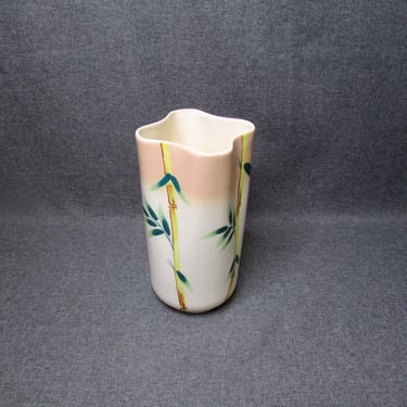 1940's Weil Ware California Pottery Malay Bambu- Large Bamboo Vase -Hand Painted Burro Donkey Mark Pat Pending 