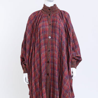 Pleated Plaid Wool Cape