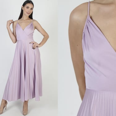 Purple Disco Dancing Dress, Open Back Wrap Maxi, Spaghetti Strap Grecian Gown, Cocktail Party Midi 