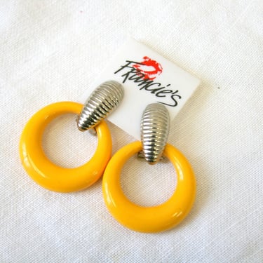 1980s NOS Yellow Plastic Hoop Earrings 