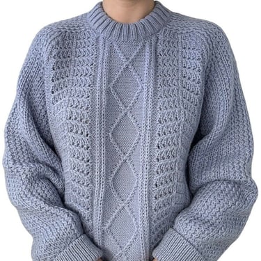 Vintage Northern Watters Blue Lavender 100% Wool Chunky Fisherman Sweater XL 