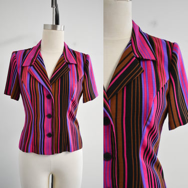 1980s Pink Striped Blouse 