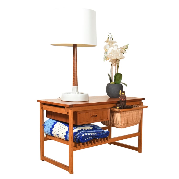 Scandinavian Teak Table w Mixed Storage &#8211; Perfect for Sewing + Craft Projects!
