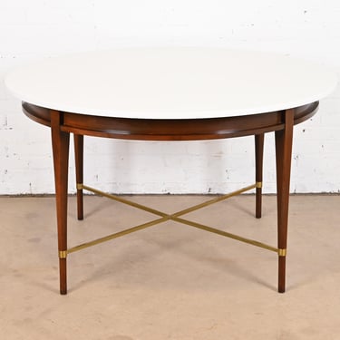 Paul McCobb Irwin Collection Mahogany and Brass Round Dining Table or Game Table, 1950s