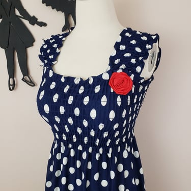 Vintage 1960's Polka Dot Maxi Dress /70s Polyester Floral Print Dress S 