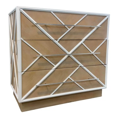 Modern White and Tan Wood Chippendale Chest of Drawers