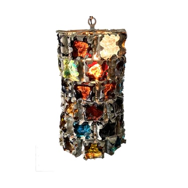 Vintage Mid Century Felipe Delfinger for Feders Brutalist Glass Pendant Lamp 1960s 