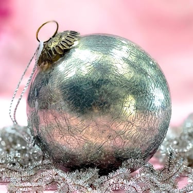 VINTAGE: 4" Extra Heavy Thick Mercury Crackled Glass Ornament - Kugel Style Christmas Ornaments 