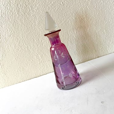 Vintage 60s Etched Glass Bottle Perfume Decanter Storage Bottle 