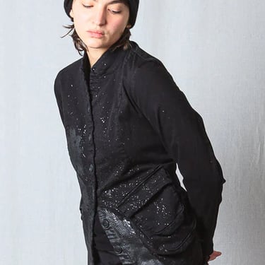 Latex Splatter Fitted Super Stretch Denim Penguin Jacket