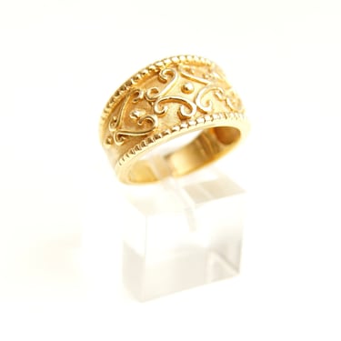 Vintage Embellished 14K Yellow Gold Ring, Ornate Filigree Designs, Graduated Gold Ring Band, Ornate 585 Ring, Bohemian Style, Size 7 3/4 US 