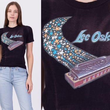 70s Lee Oskar Harmonica Shooting Star T Shirt - Extra Small | Vintage Faded Black Music Album Graphic Band Tee 