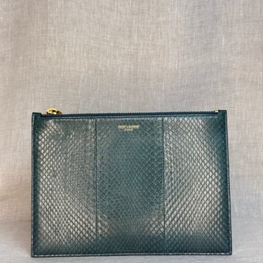 Saint Laurent Green Faux Snake Embossed Zip-Pouch